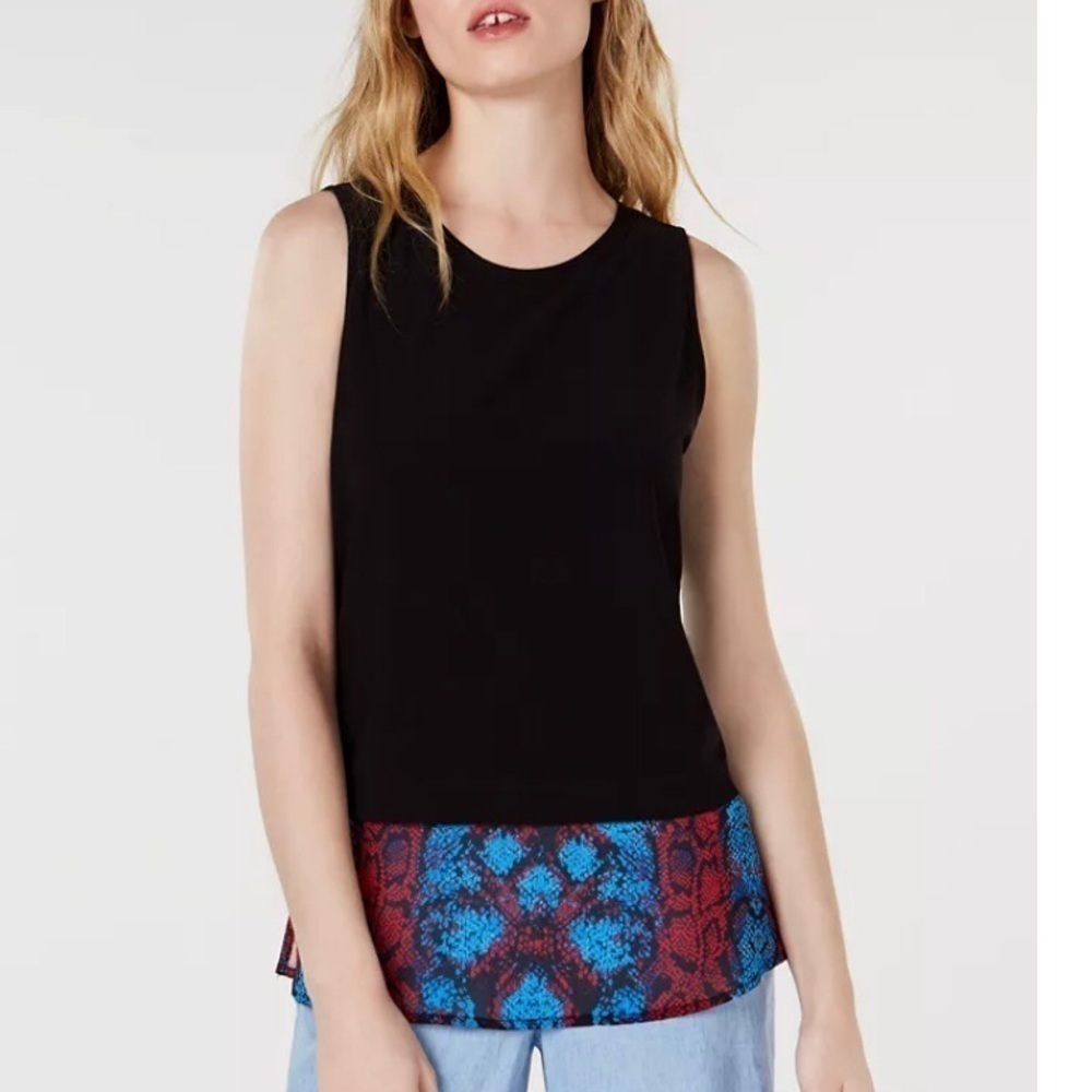 NEW INC Snake Skin Print Trim Tank Top Black Red Blue